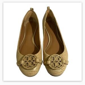 Tory Burch Tan Trench Mini Miller Micro Tejas Print Flats Women’s Size Us 7